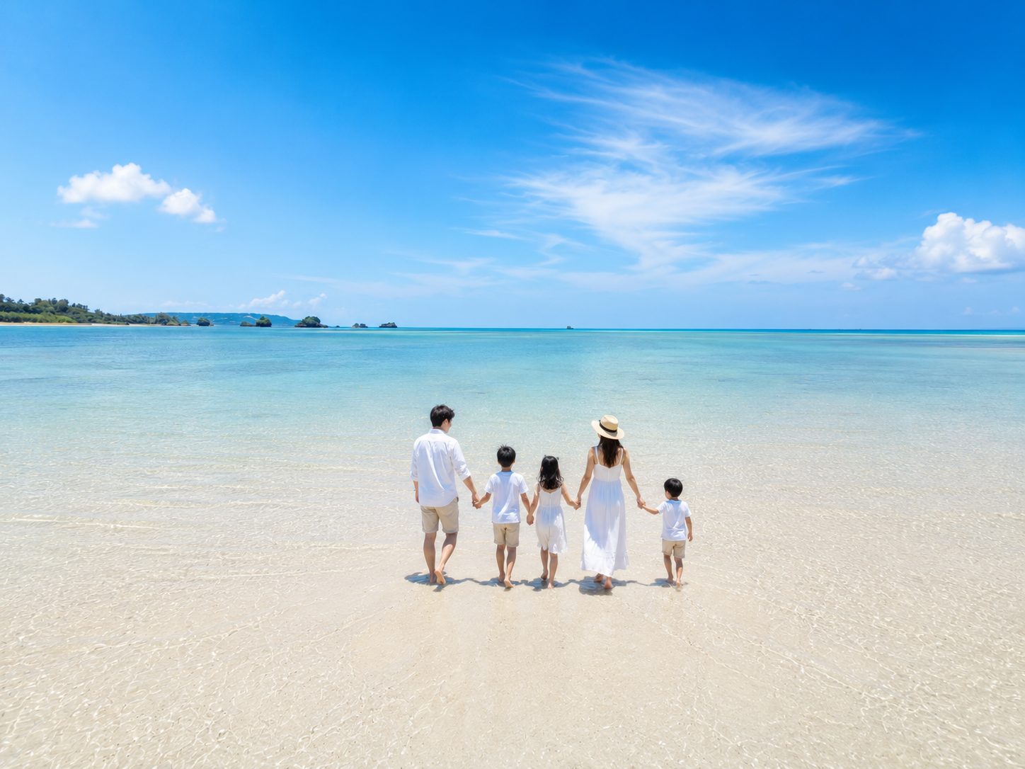 うむいの浜で家族撮影